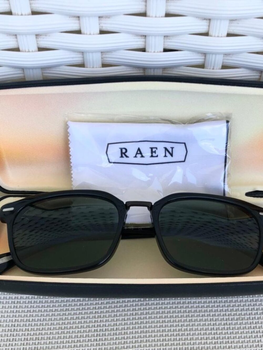 RAEN Crystal Black Polarized Green Lenses Sunglasses for Women (or Men)